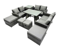 Rackhams 10 Seater Wicker PE Rattan Furniture Outdoor Dining Table Double Seat Sofa 4 Stools Side Table Set Dark Grey Mixed - thumbnail 2