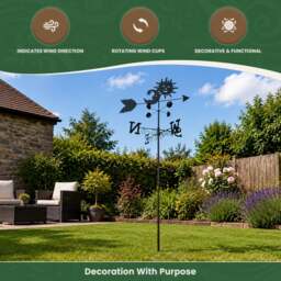 Rackhams Sun and Moon Weathervane with Wind Speed Cups, All-Steel Black Finish, Wall Mount Bracket and Ground Spike Included - thumbnail 3