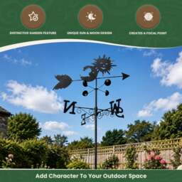 Rackhams Sun and Moon Weathervane with Wind Speed Cups, All-Steel Black Finish, Wall Mount Bracket and Ground Spike Included - thumbnail 2