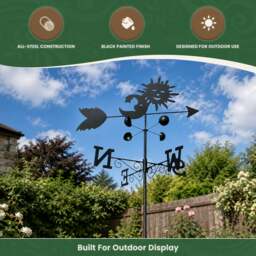 Rackhams Sun and Moon Weathervane with Wind Speed Cups, All-Steel Black Finish, Wall Mount Bracket and Ground Spike Included - thumbnail 5