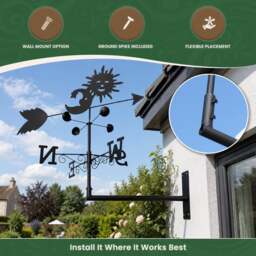 Rackhams Sun and Moon Weathervane with Wind Speed Cups, All-Steel Black Finish, Wall Mount Bracket and Ground Spike Included - thumbnail 4