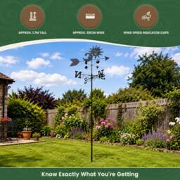 Rackhams Sun and Moon Weathervane with Wind Speed Cups, All-Steel Black Finish, Wall Mount Bracket and Ground Spike Included - thumbnail 6
