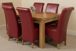 Rackhams Richmond Medium Oak Extendable Dining Table with Montana Leather Chairs - 6 chairs - Burgundy - thumbnail 1