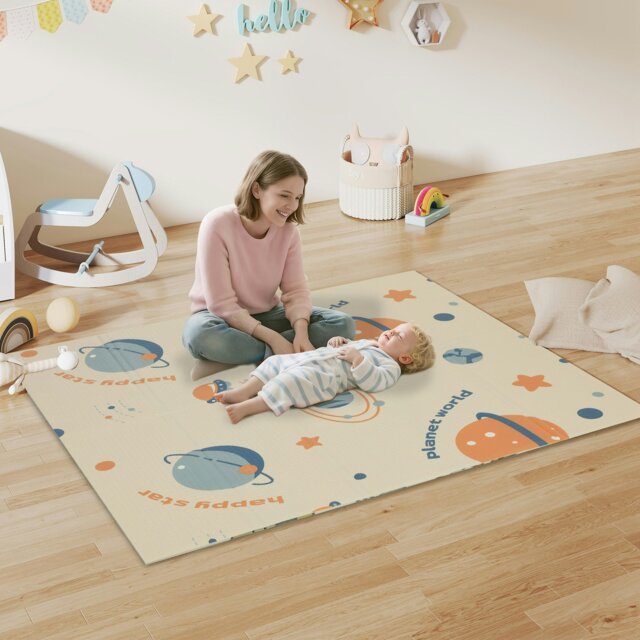 Rackhams Baby Play Mat, Foldable Activity Playmat, Astronaut & Planet Theme - multicoloured - 1.5H x 177L x 146W cm - Astronaut & Planet Theme - image 1