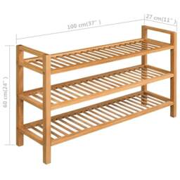 Rackhams Shoe Rack with 3 Shelves 100x27x60 cm Solid Oak Wood - thumbnail 5