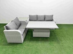 Rackhams 5-Seater PE Rattan Outdoor Sofa Set - Adjustable Dining/Coffee Table, 3-Seater Sofa, Loveseat, Side Table