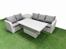 Rackhams 5-Seater PE Rattan Outdoor Sofa Set - Adjustable Dining/Coffee Table, 3-Seater Sofa, Loveseat, Side Table - thumbnail 2