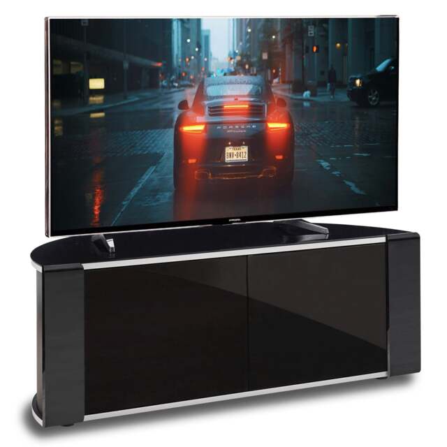 "Rackhams Sirius 850 Remote Friendly BeamThru Glass Door Gloss Black with Silver Trims Cabinet up to 40"" LCD/Plasma/LED TV Stand" - image 1
