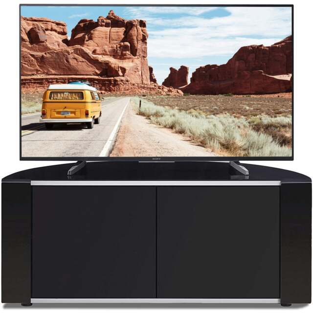"Rackhams Sirius 850 Remote Friendly BeamThru Glass Door Gloss Black with Silver Trims Cabinet up to 40"" LCD/Plasma/LED TV Stand" - image 1