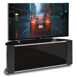"Rackhams Sirius 850 Remote Friendly BeamThru Glass Door Gloss Black with Silver Trims Cabinet up to 40"" LCD/Plasma/LED TV Stand"