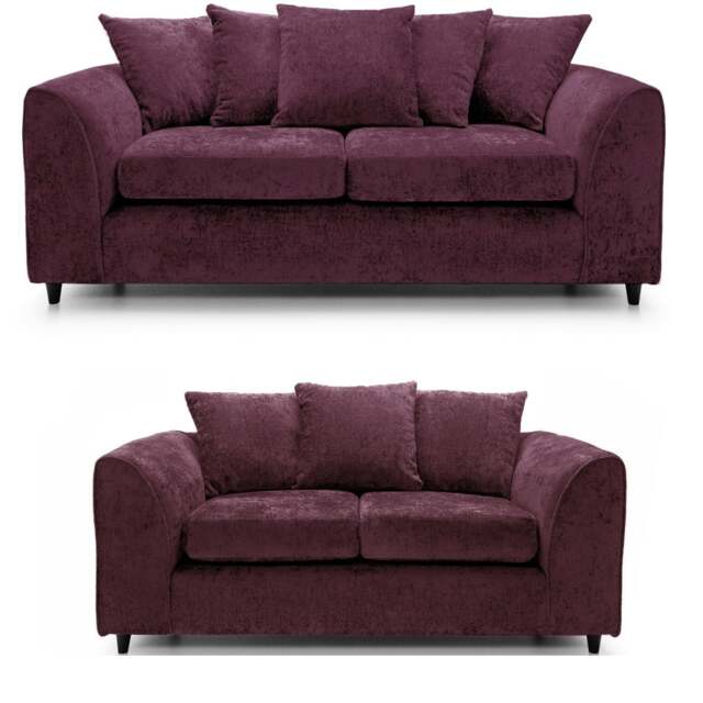 Rackhams Monaco Chenille Fabric Sofa Suite - Purple - image 1