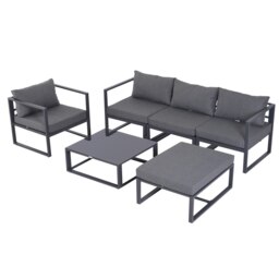 Rackhams 6pcs Garden Sectional Sofa Set Aluminum Frame Coffee Table Footstool - Grey - Aluminum, Tempered Glass - 73cmx65cmx63cm - thumbnail 2