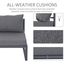 Rackhams 6pcs Garden Sectional Sofa Set Aluminum Frame Coffee Table Footstool - Grey - Aluminum, Tempered Glass - 73cmx65cmx63cm - thumbnail 4