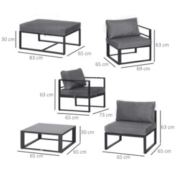 Rackhams 6pcs Garden Sectional Sofa Set Aluminum Frame Coffee Table Footstool - Grey - Aluminum, Tempered Glass - 73cmx65cmx63cm - thumbnail 5