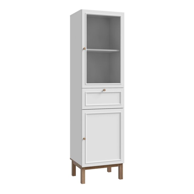 Rackhams Wensley Display Cabinet with 1 Door 1 Drawer and 1 Glass Door in Light Grey and Oak - Full Assembly Required - Light Grey & Oak - Matt - image 1