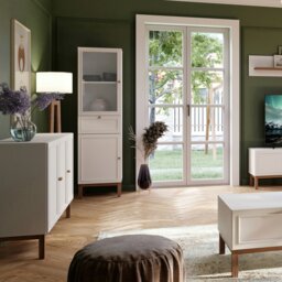 Rackhams Wensley Display Cabinet with 1 Door 1 Drawer and  1 Glass Door in Light Grey and Oak - Full Assembly Required - Light Grey & Oak - Matt - thumbnail 5