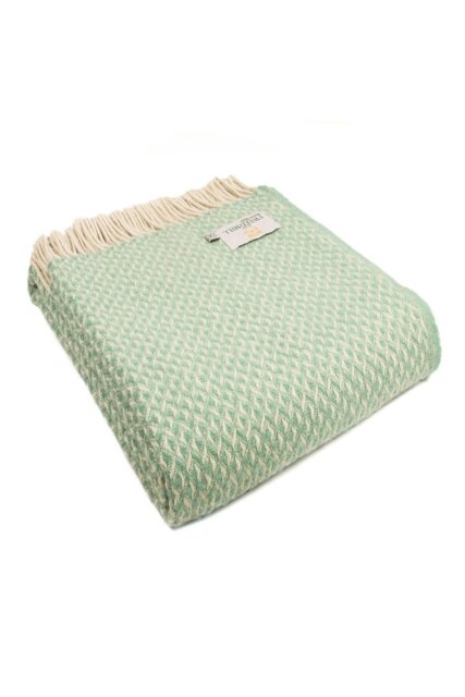 Rackhams 100% Pure British New Wool Diamond Throw Blanket Made in Wales - Green