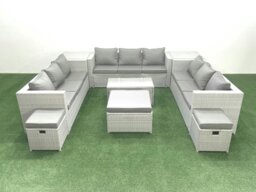 Rackhams Rattan Garden Outdoor Furniture Set 12 Seater Garden Sofa Coffee Table Set with 3 Footstools 2 Side Tables Light Grey Mixed - thumbnail 1