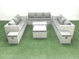 Rackhams Rattan Garden Outdoor Furniture Set 12 Seater Garden Sofa Coffee Table Set with 3 Footstools 2 Side Tables Light Grey Mixed - thumbnail 2