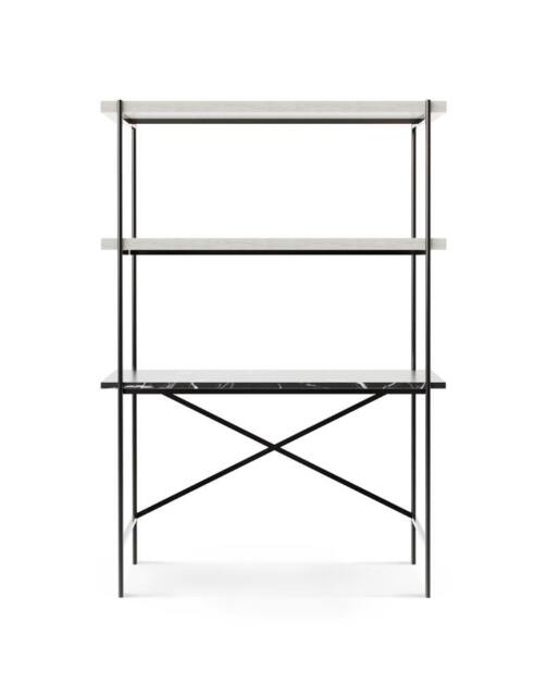 Rackhams Adriana Bookshelves With Desk - Black Marble - Dark Chrome - White Wood Laminate - image 1