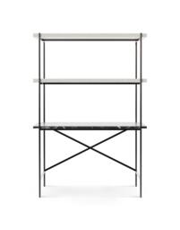 Rackhams Adriana Bookshelves With Desk - Black Marble - Dark Chrome - White Wood Laminate