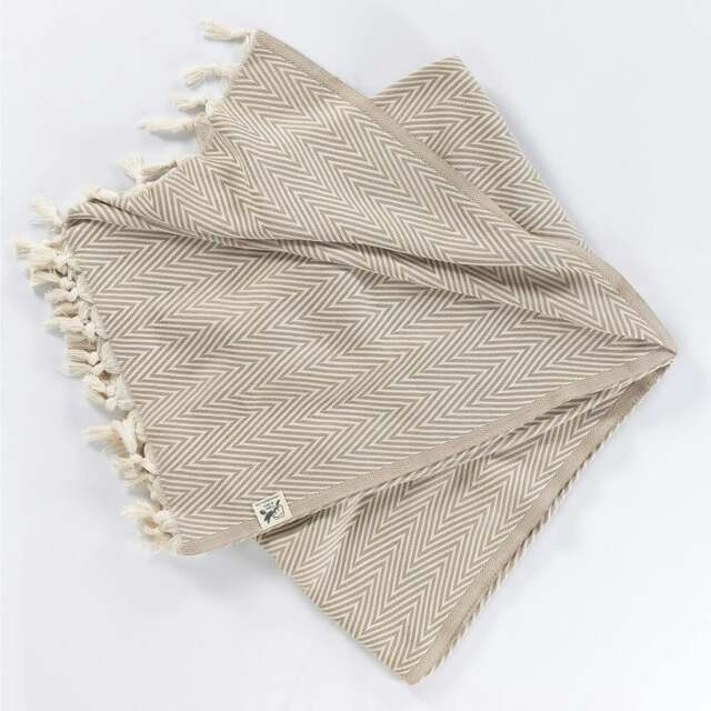 Rackhams Merich Cotton Chevron Throw Blanket - Taupe on Natural - image 1