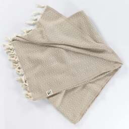 Rackhams Merich Cotton Chevron Throw Blanket - Taupe on Natural