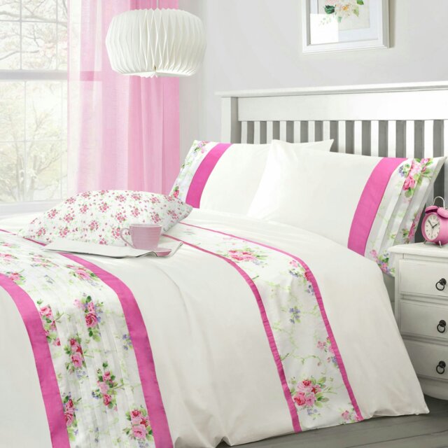 Rackhams Yvette Floral Pleated Duvet Cover & Pillowcase Set - White - Double