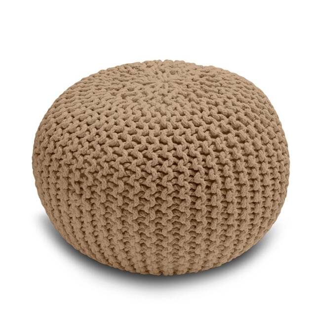 Rackhams Knitted Pouffe Chunky Round Footstool Ottoman 100% Cotton - Tan - image 1