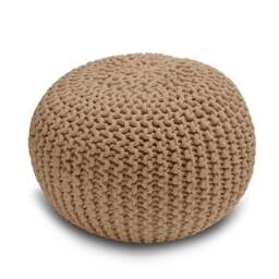 Rackhams Knitted Pouffe Chunky Round Footstool Ottoman 100% Cotton - Tan