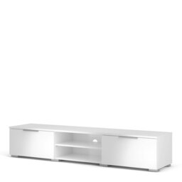Rackhams Match TV Unit 2 Drawers 2 Shelf in White High Gloss - 1 - thumbnail 3