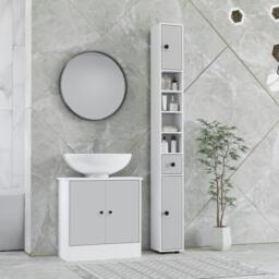 Rackhams Slim Bathroom Cabinet, Toilet Roll Storage w/ Open Shelves, Black - Light grey - Bathroom cabinet - Particle board - thumbnail 1