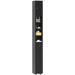 Rackhams Slim Bathroom Cabinet, Toilet Roll Storage w/ Open Shelves, Black - Light grey - Bathroom cabinet - Particle board - thumbnail 2