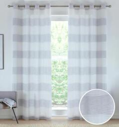 "Rackhams Eyelet Header Linen-Look Modern Striped Voile Panel - Pair - Natural - 57"" (145cm) Width x 54"" (137cm) Drop" - thumbnail 2