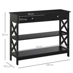 Rackhams Console Table Side Desk w/ Shelves Drawers Open Top X Support Frame Living Room Hallway Home Office Furniture Black - thumbnail 3