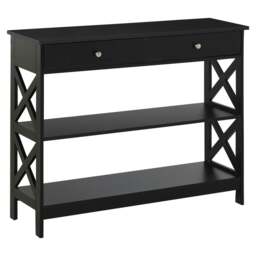 Rackhams Console Table Side Desk w/ Shelves Drawers Open Top X Support Frame Living Room Hallway Home Office Furniture Black - thumbnail 1