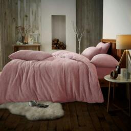 Rackhams Teddy Plain Duvet Cover and Pillowcase Set - Pink - Double (200cm x 200cm)