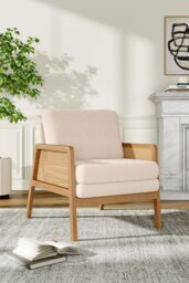 Rackhams White Teddy Fur Rattan Armrest Sofa Cushioned Armchair - White - thumbnail 2