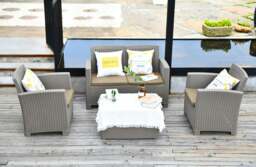 Rackhams SANTANA 4 Piece PE Rattan 4-Seater with Cushions Garden Furniture and Coffee Table Set in Grey - thumbnail 5