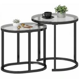 Rackhams 2 Pcs Modern Coffee Table with Tempered Glass Tabletop, Black - thumbnail 2
