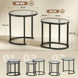 Rackhams 2 Pcs Modern Coffee Table with Tempered Glass Tabletop, Black - thumbnail 3
