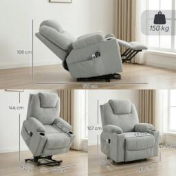 Rackhams Power Lift Recliner Chair with Vibration Massage, Light Grey - Metal base - Light Grey - Linen-look fabric - thumbnail 3