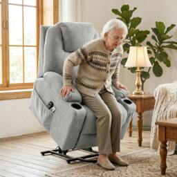 Rackhams Power Lift Recliner Chair with Vibration Massage, Light Grey - Metal base - Light Grey - Linen-look fabric - thumbnail 1