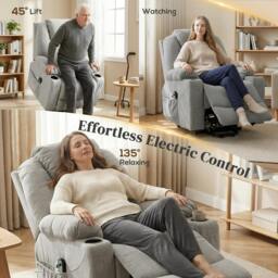Rackhams Power Lift Recliner Chair with Vibration Massage, Light Grey - Metal base - Light Grey - Linen-look fabric - thumbnail 5