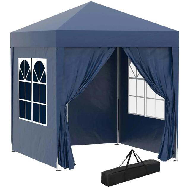 Rackhams 2 x 2 m Garden Pop Up Gazebo, Wedding Party Tent Marquee, Water Resistant Awning Canopy with Sidewalls, Windows, Carry Bag, Blue - image 1