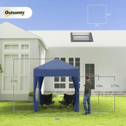 Rackhams 2 x 2 m Garden Pop Up Gazebo, Wedding Party Tent Marquee, Water Resistant Awning Canopy with Sidewalls, Windows, Carry Bag, Blue - thumbnail 2