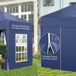 Rackhams 2 x 2 m Garden Pop Up Gazebo, Wedding Party Tent Marquee, Water Resistant Awning Canopy with Sidewalls, Windows, Carry Bag, Blue - thumbnail 6