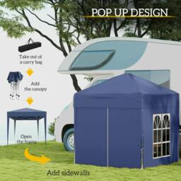Rackhams 2 x 2 m Garden Pop Up Gazebo, Wedding Party Tent Marquee, Water Resistant Awning Canopy with Sidewalls, Windows, Carry Bag, Blue - thumbnail 3