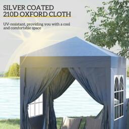 Rackhams 2 x 2 m Garden Pop Up Gazebo, Wedding Party Tent Marquee, Water Resistant Awning Canopy with Sidewalls, Windows, Carry Bag, Blue - thumbnail 4