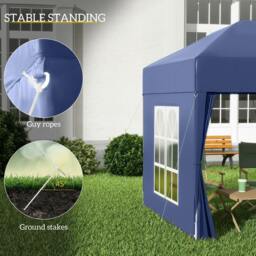 Rackhams 2 x 2 m Garden Pop Up Gazebo, Wedding Party Tent Marquee, Water Resistant Awning Canopy with Sidewalls, Windows, Carry Bag, Blue - thumbnail 5